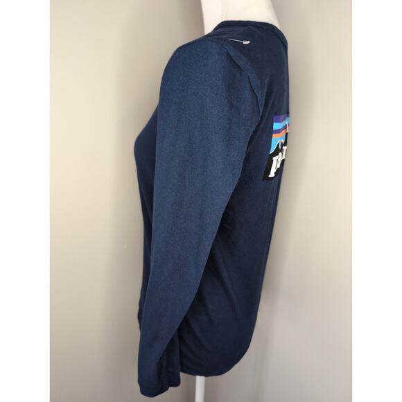 Patagonia navy logo long sleeve shirt tee unisex sm - Picture 2 of 5
